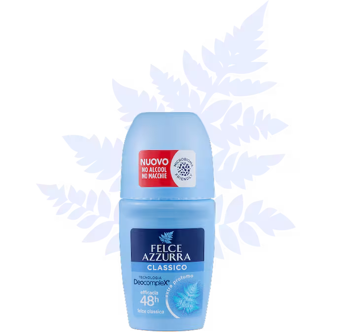 Lăn khử mùi dưỡng da cổ điển giúp khô thoáng không chứa cồn hương nước hoa Felce Azzurra Ý, 50ml